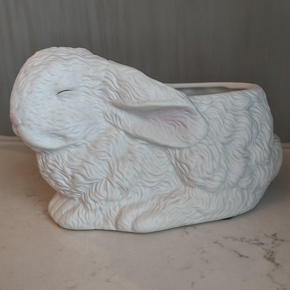 Ceramic Bunny Container Easter Floral Rabbit Planter Vintage - Picture 1 of 10